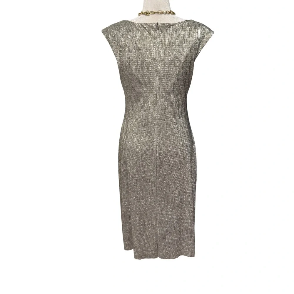 Womens‎ 10 Ruched Dress Silver Sheath Metallic Cowl Neck Cocktail Wedding Guest